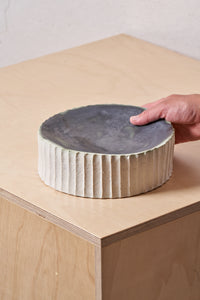 Catchall tray /  Vertical carved grooves with copper