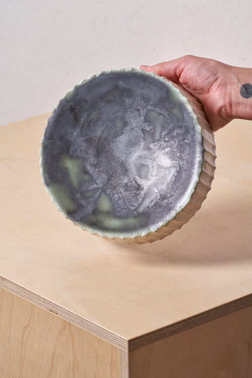 Catchall tray /  Vertical carved grooves with copper