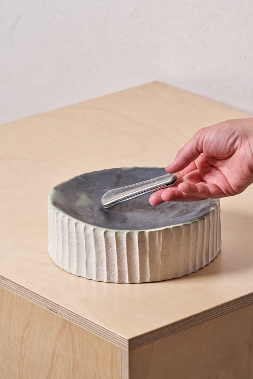 Catchall tray /  Vertical carved grooves with copper