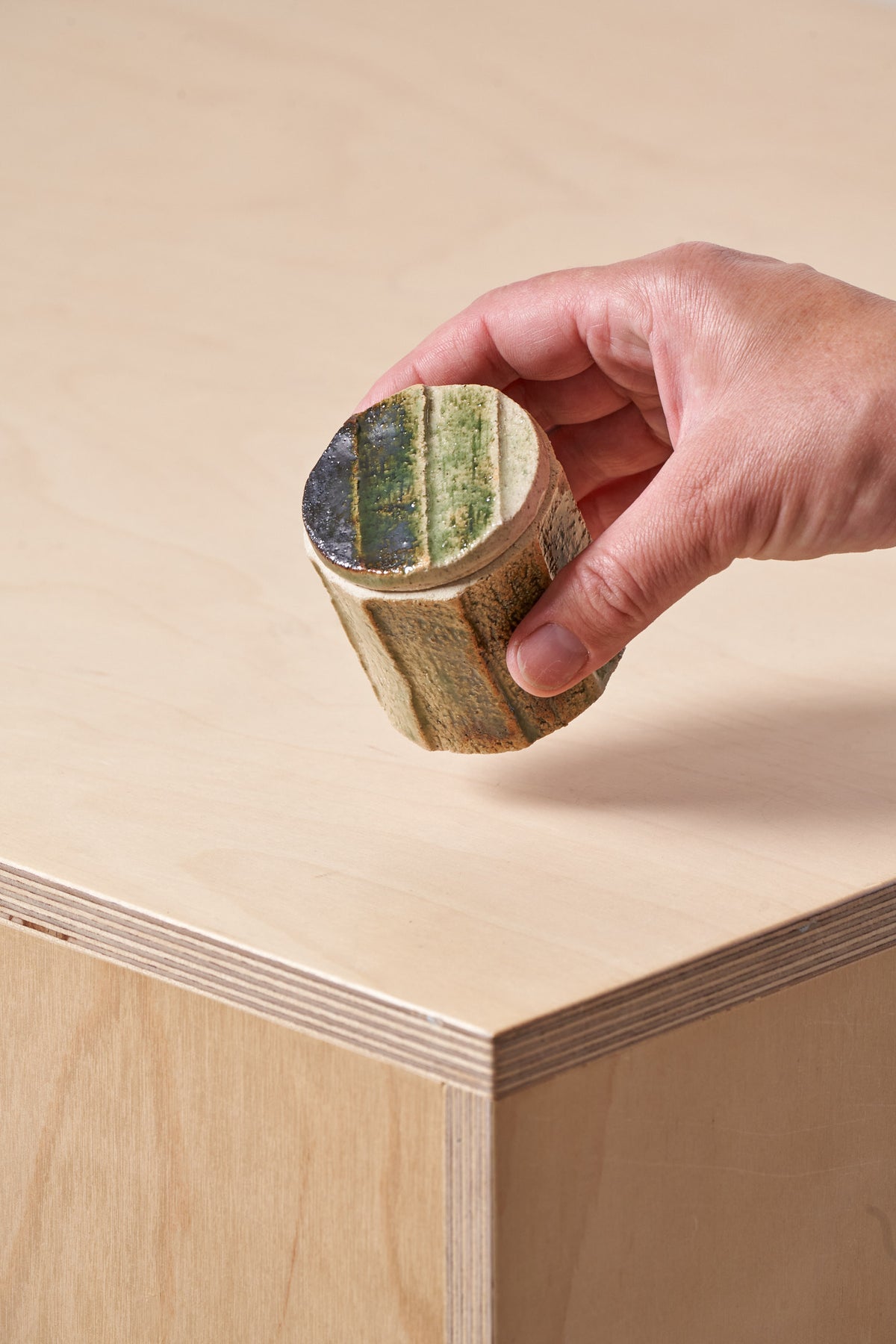 Tiny Box / Large vertical carved grooves with copper