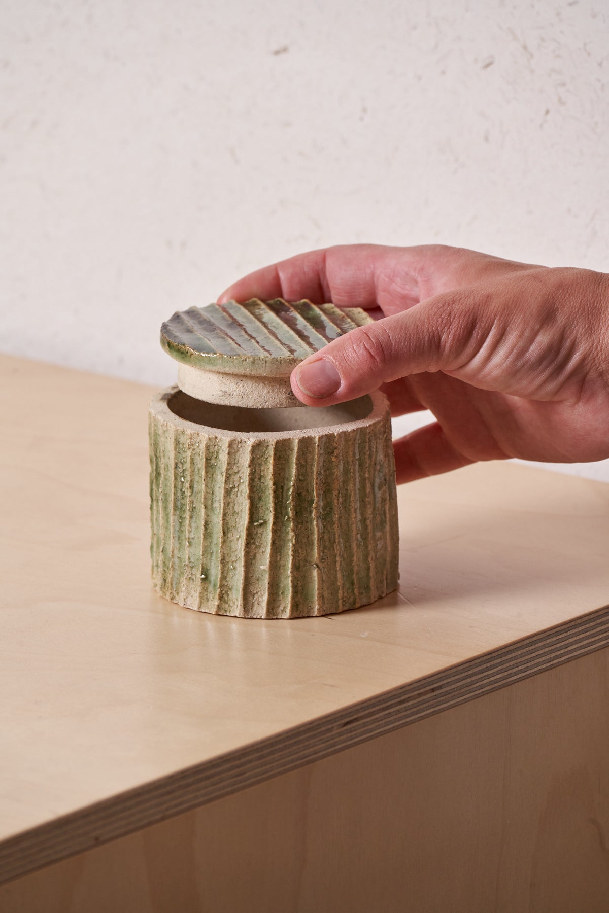 Box /  Narrow vertical carved grooves with copper