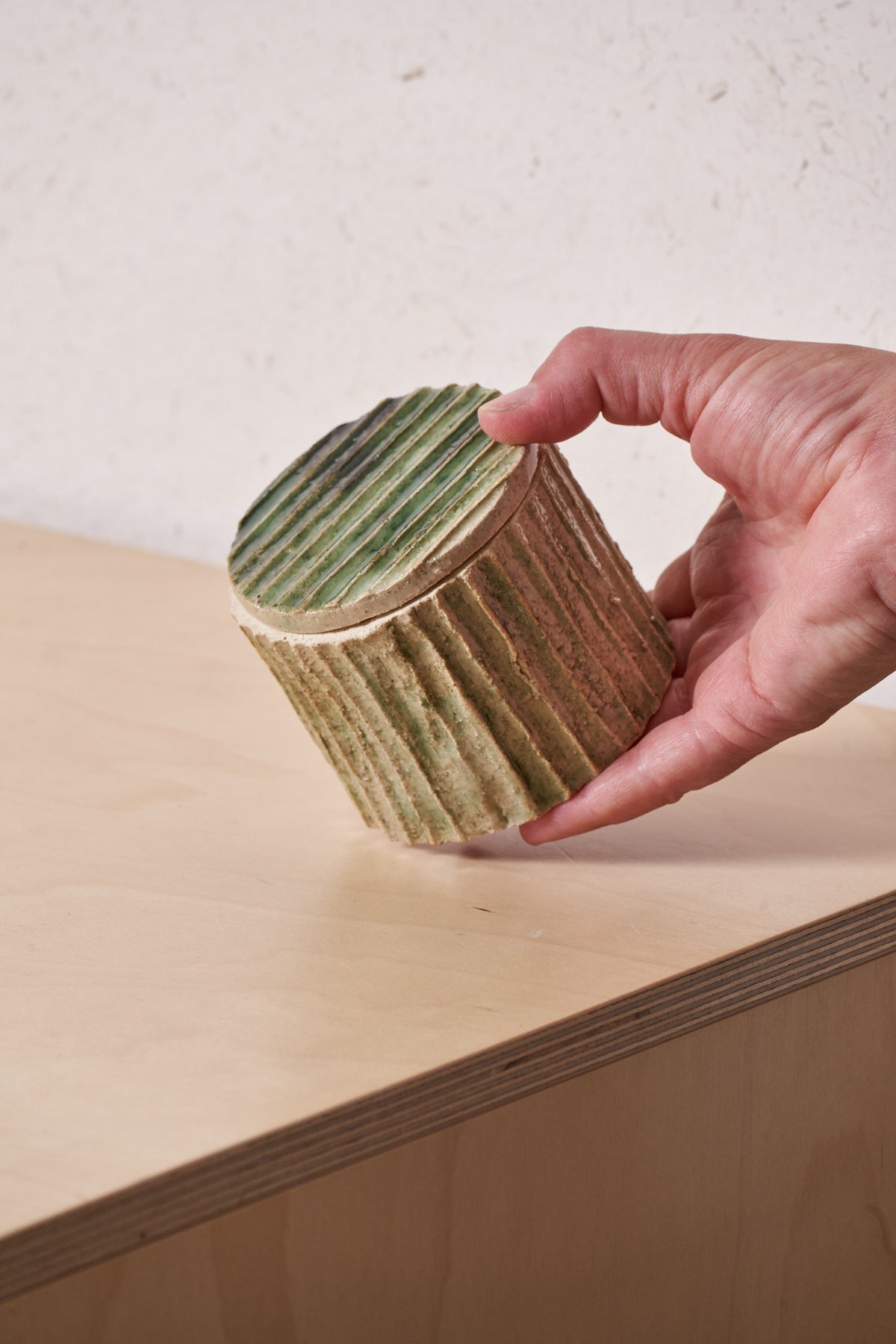 Box /  Narrow vertical carved grooves with copper