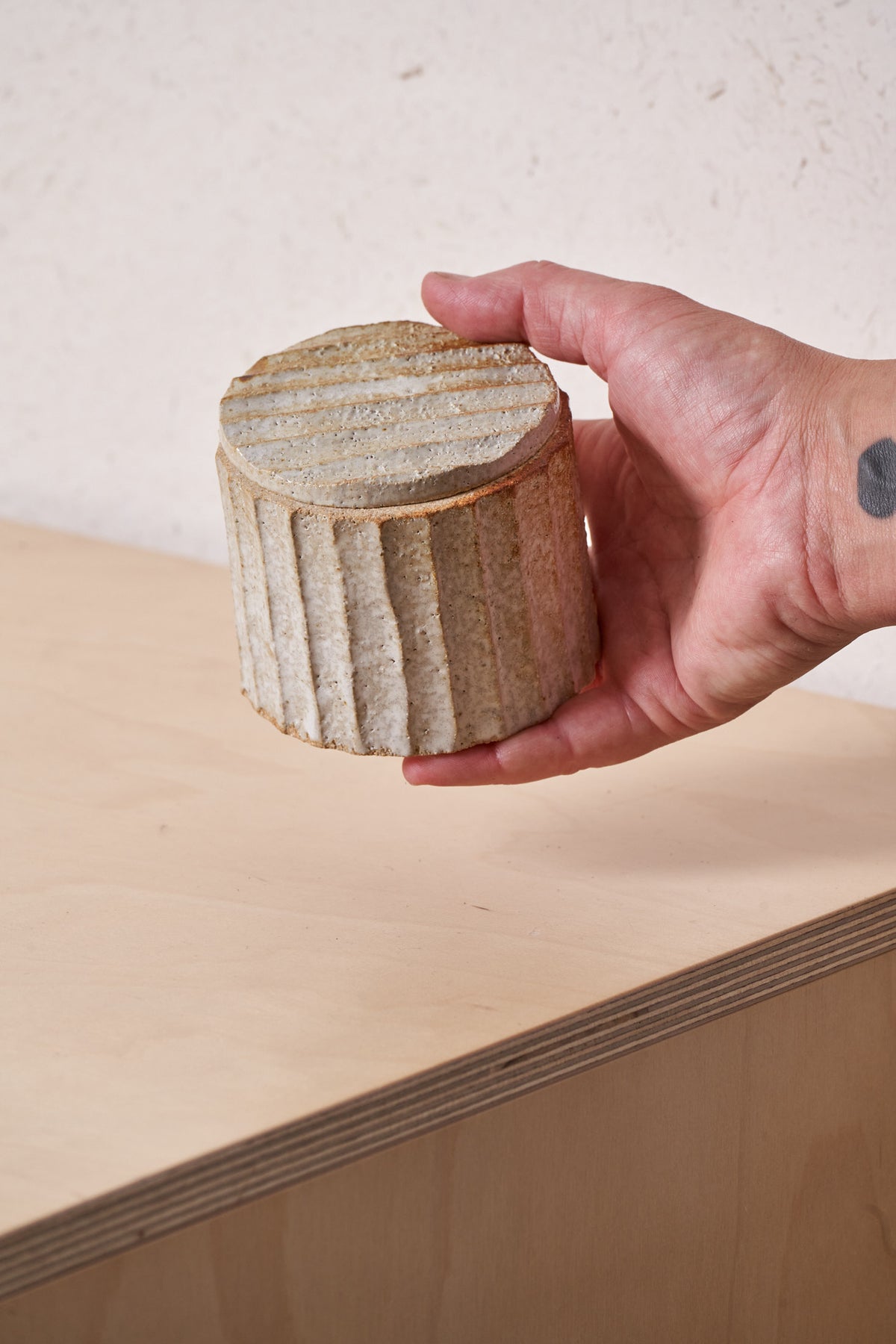 Box /  Vertical carved grooves with iron